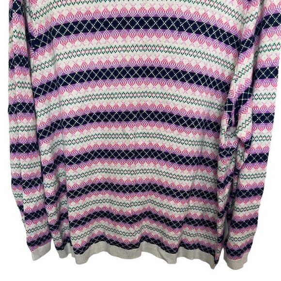 Talbots Ivory/Pink Multi Long Sleeve Argyle/Fair Isle Full Back Zip Sweater 3X - Picture 5 of 9